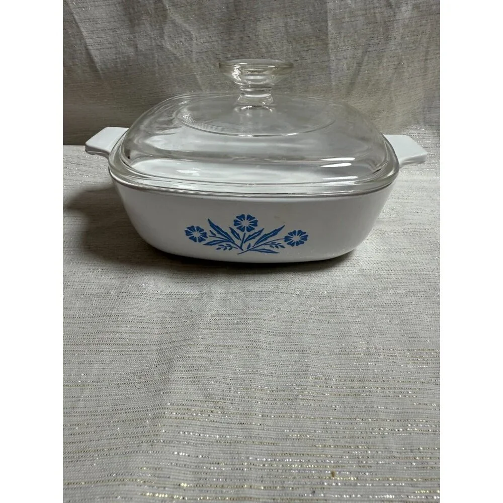 Vintage Corning Ware P-1-B Cornflower 1 Quart Square Casserole Dish with Lid